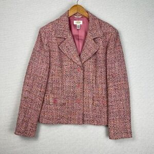 Vtg Talbots Blazer Womens L Italian Tweed Pink Academia Heritage Preppy